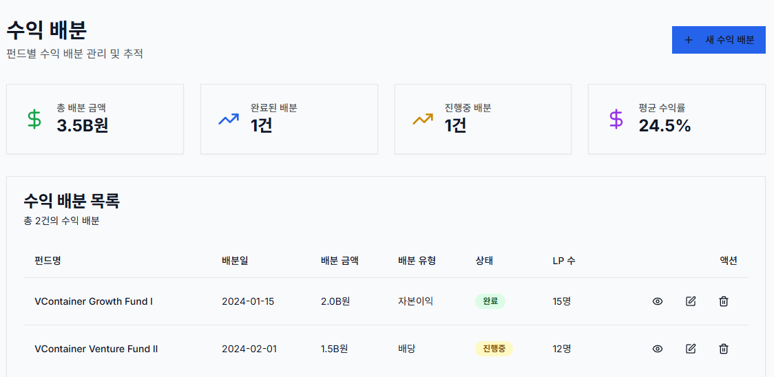 수익 배분 화면