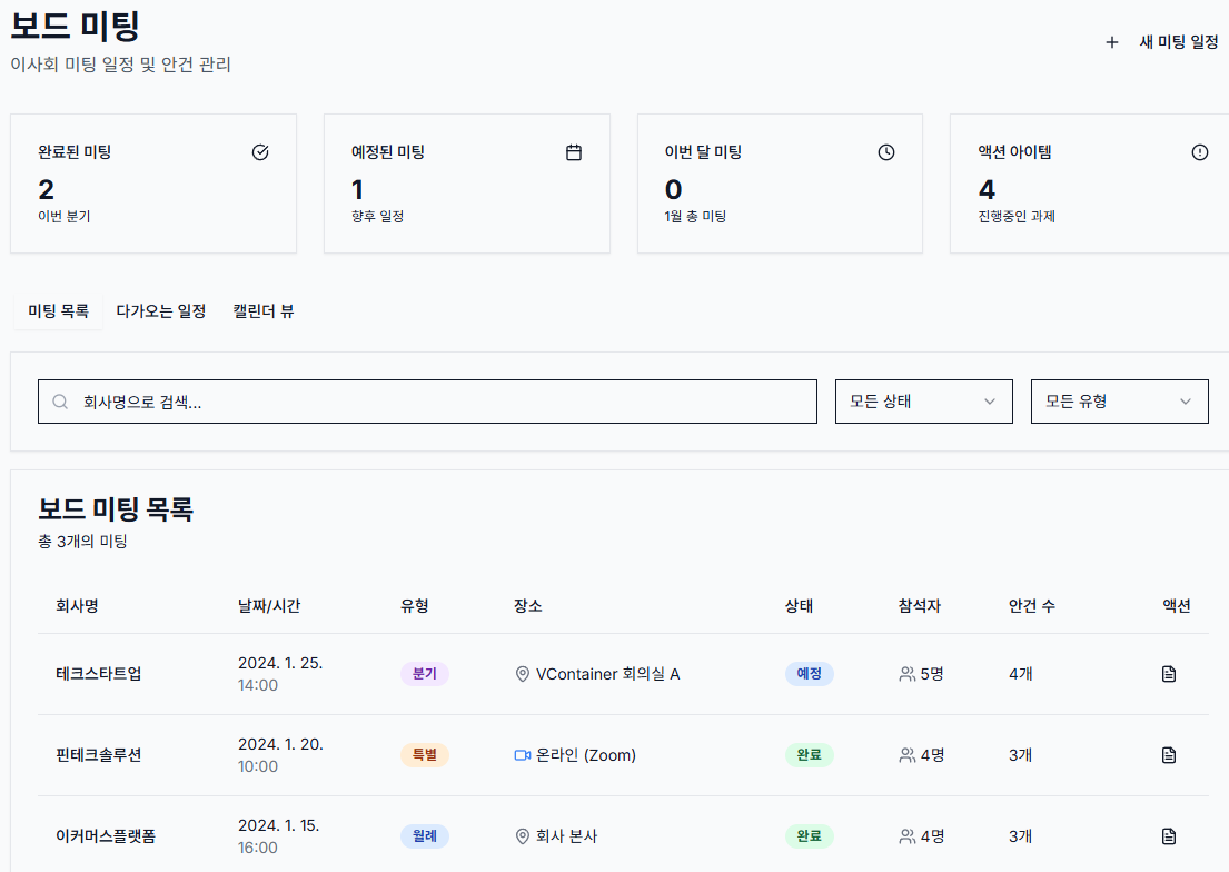 보드 미팅 화면
